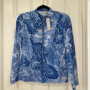 NWT Chico's Zenergy Jacket Paisley Stripe Jacket Blue zip up